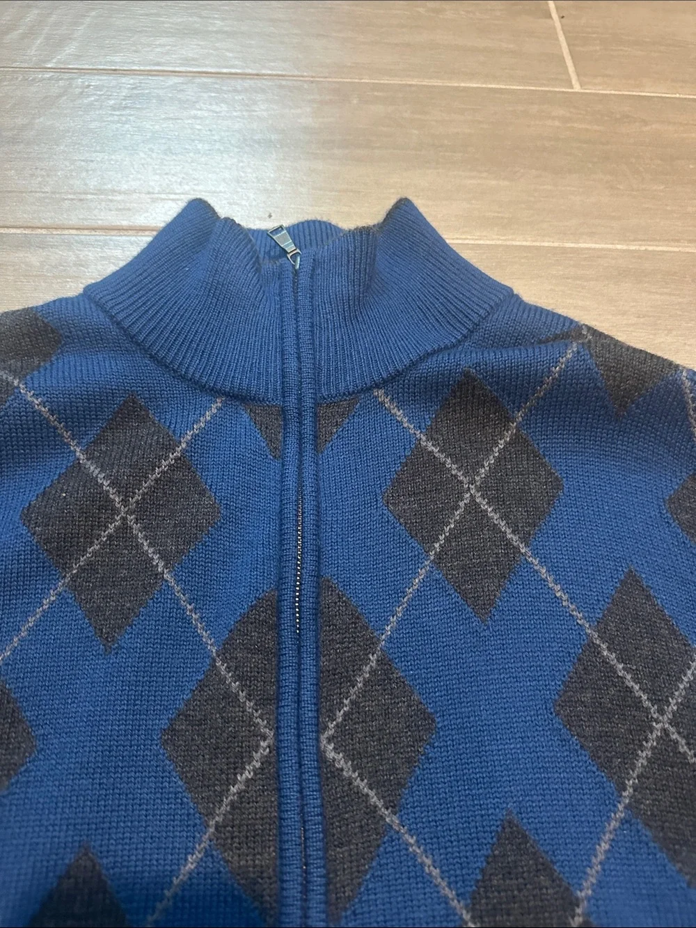 Banana Republic Men's Blue Argyle Zip-Front Sweater Jacket